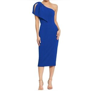 Dress the Population Cobalt Blue One Shoulder Bow‎ Sheath Dress XXS NWT Wedding